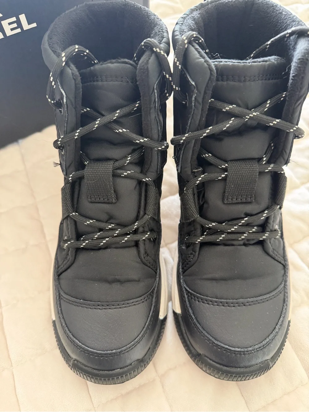 Sorel Kids Black Lace-Up Winter Boots with White Midsole